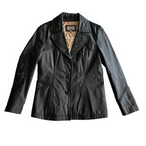 Wilsons Leather VTG Y2K Structured Quilted Lining Button Blazer‎ Black Jacket M